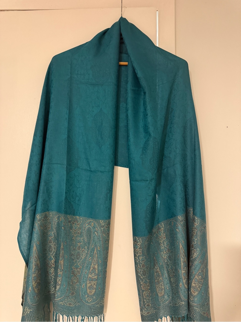 Teal Paisley Jacquard Shawl Scarf - , Luxurious Teal Wrap